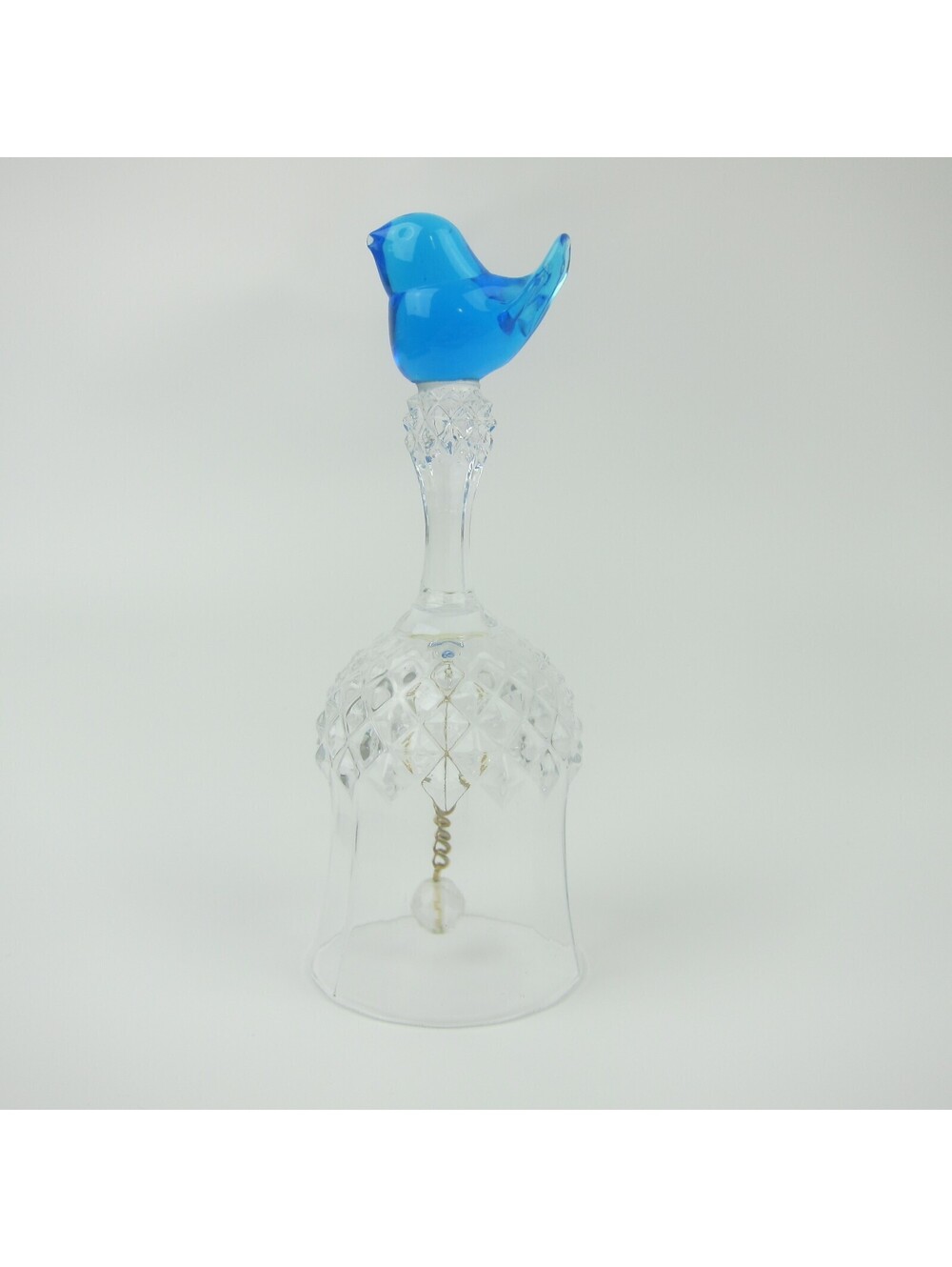 Titan Art Glass 24% Lead Crystal Bell Blue Bird Top 5" Tall Made in USA 1960s